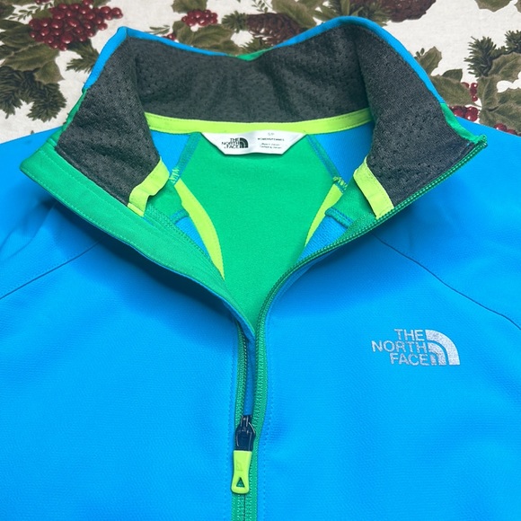 The North Face tech zip up mid layer jacket light blue & kelly green Size S/P - Picture 4 of 11